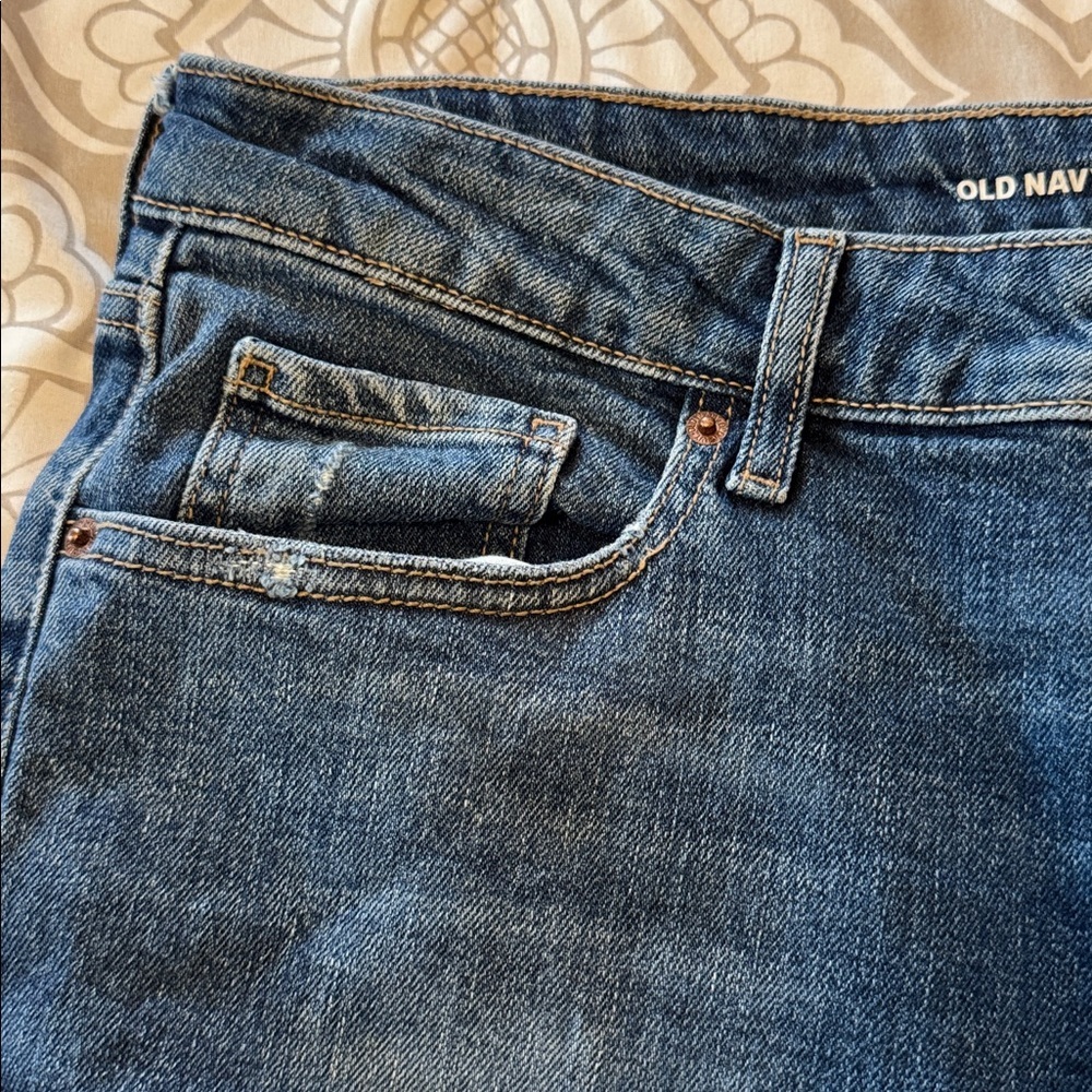 Old Navy Distressed High Rise O.G. Straight Secret Smooth Pockets in Dark Blue - Picture 10 of 11